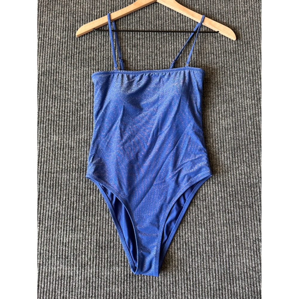 Honey Swim Lurex Festival Swimwear Metallic Shimmer Square Neck Pool Party Small